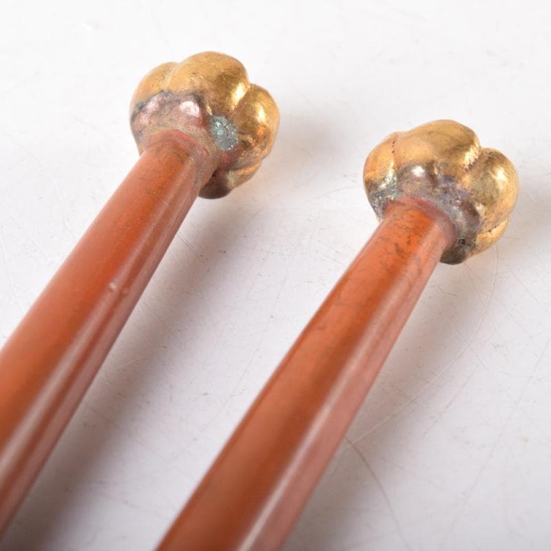 茶道具　岩田屋特製　鉄山造　黄銅　薫梅頭　飾火箸　共箱　C　7519