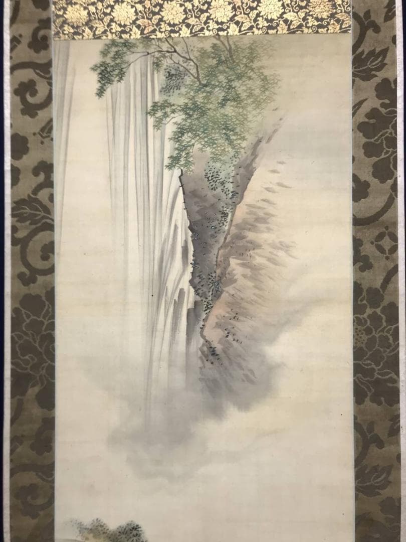 【真作】吉村孝文/養老滝菊水図/師応挙/掛軸/名家伝来/AC-396