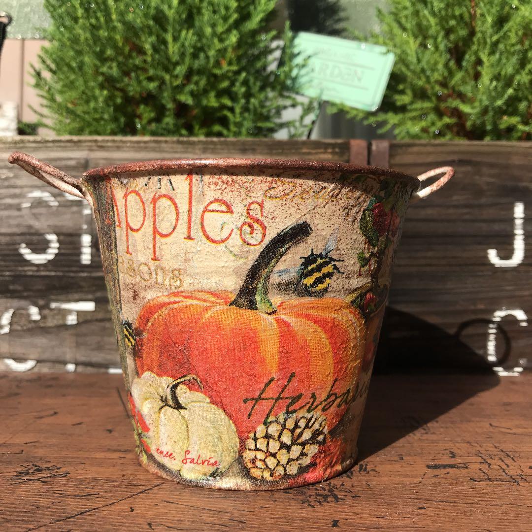 ミルキーさまご購入品　リメイク缶　バケツ型取手付き　 Mサイズ　パンプキン