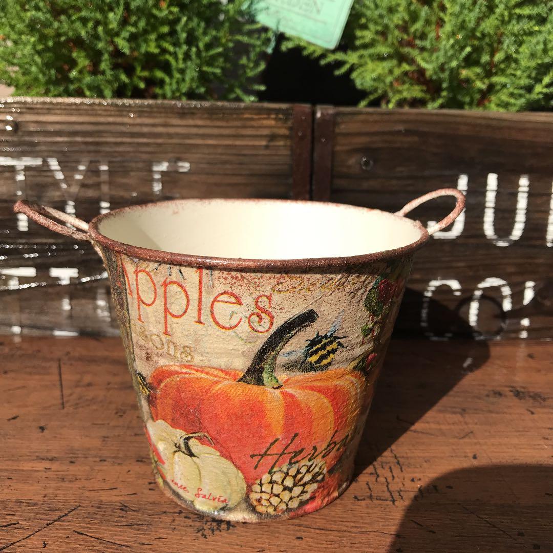 ミルキーさまご購入品　リメイク缶　バケツ型取手付き　 Mサイズ　パンプキン