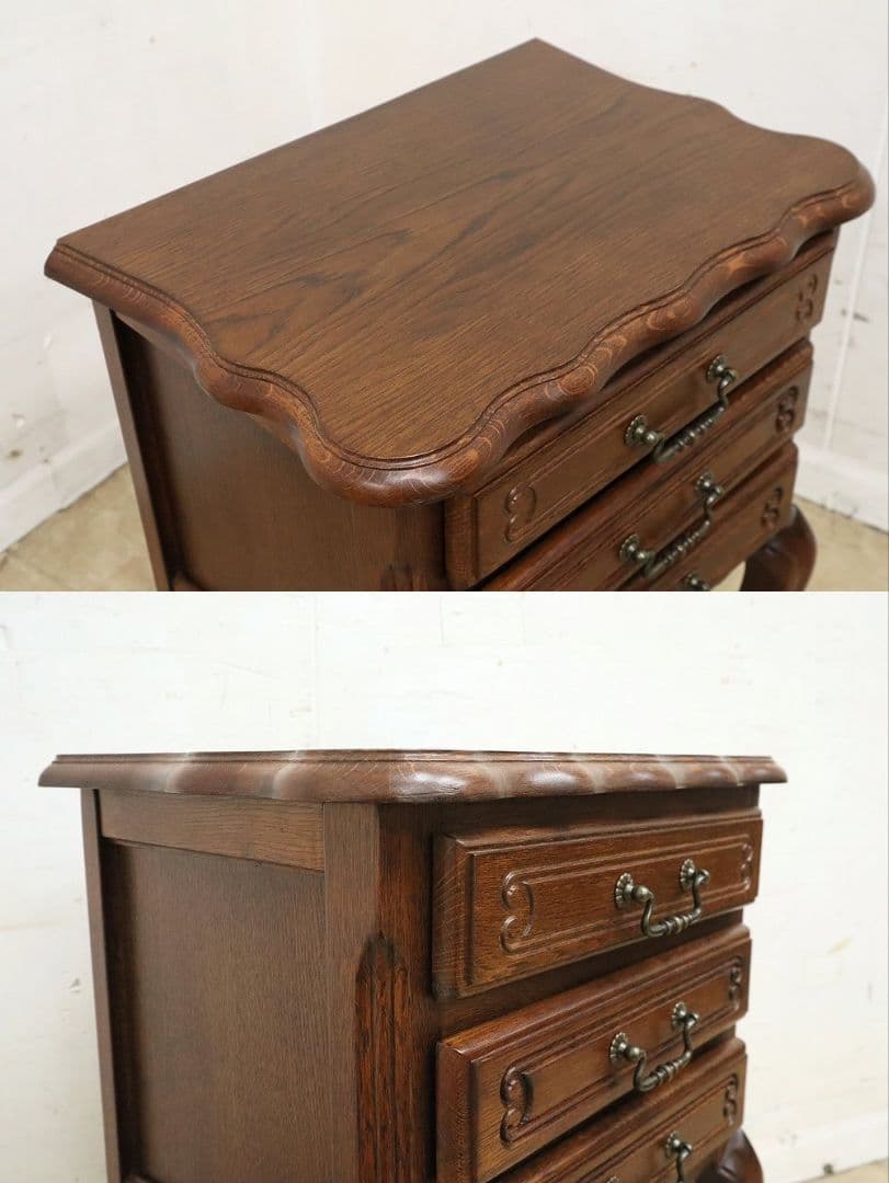 高級 三越家具【ブルージュ】サイドチェスト・ナイトテーブル・猫脚・オーク材