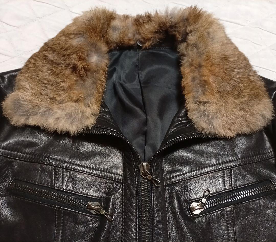 SHELLAC ファー取り外し可能 ライダースジャケット レザージャケット 黒色