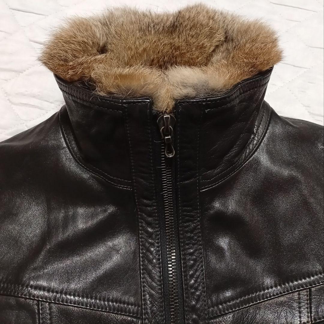 SHELLAC ファー取り外し可能 ライダースジャケット レザージャケット 黒色