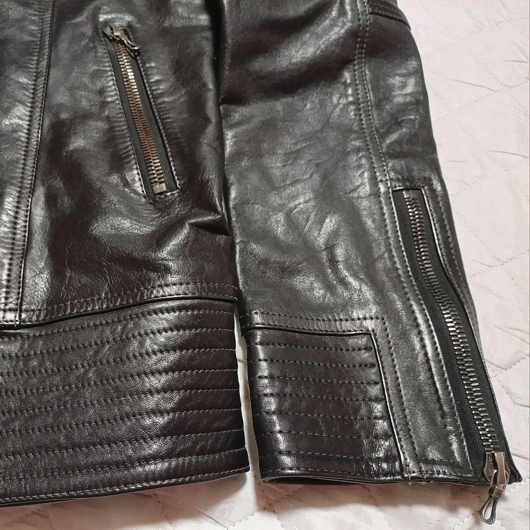 SHELLAC ファー取り外し可能 ライダースジャケット レザージャケット 黒色