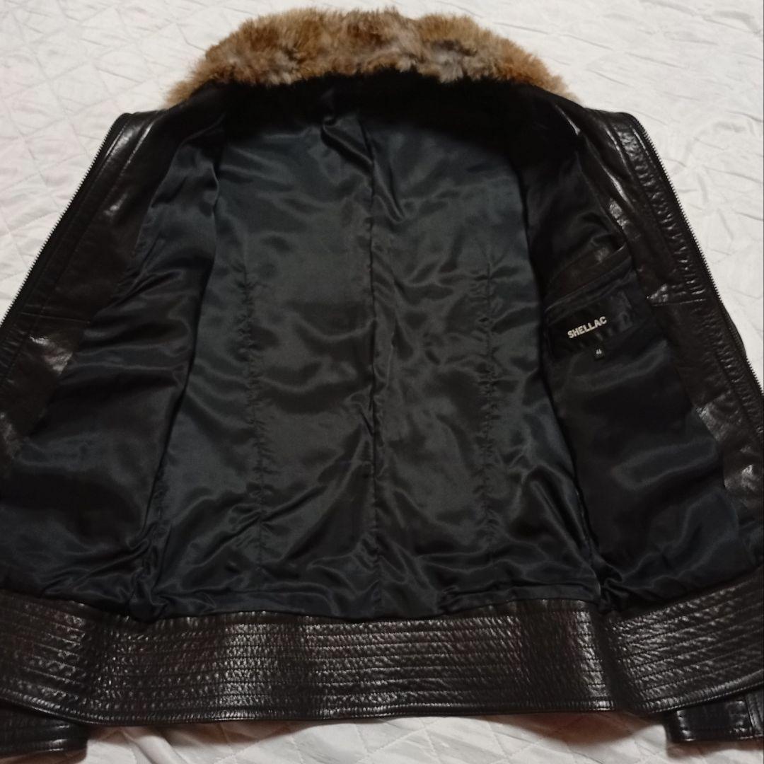 SHELLAC ファー取り外し可能 ライダースジャケット レザージャケット 黒色