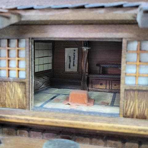 中田順也 作　郷愁のかやぶき古民家　からくりオルゴール　完動品！