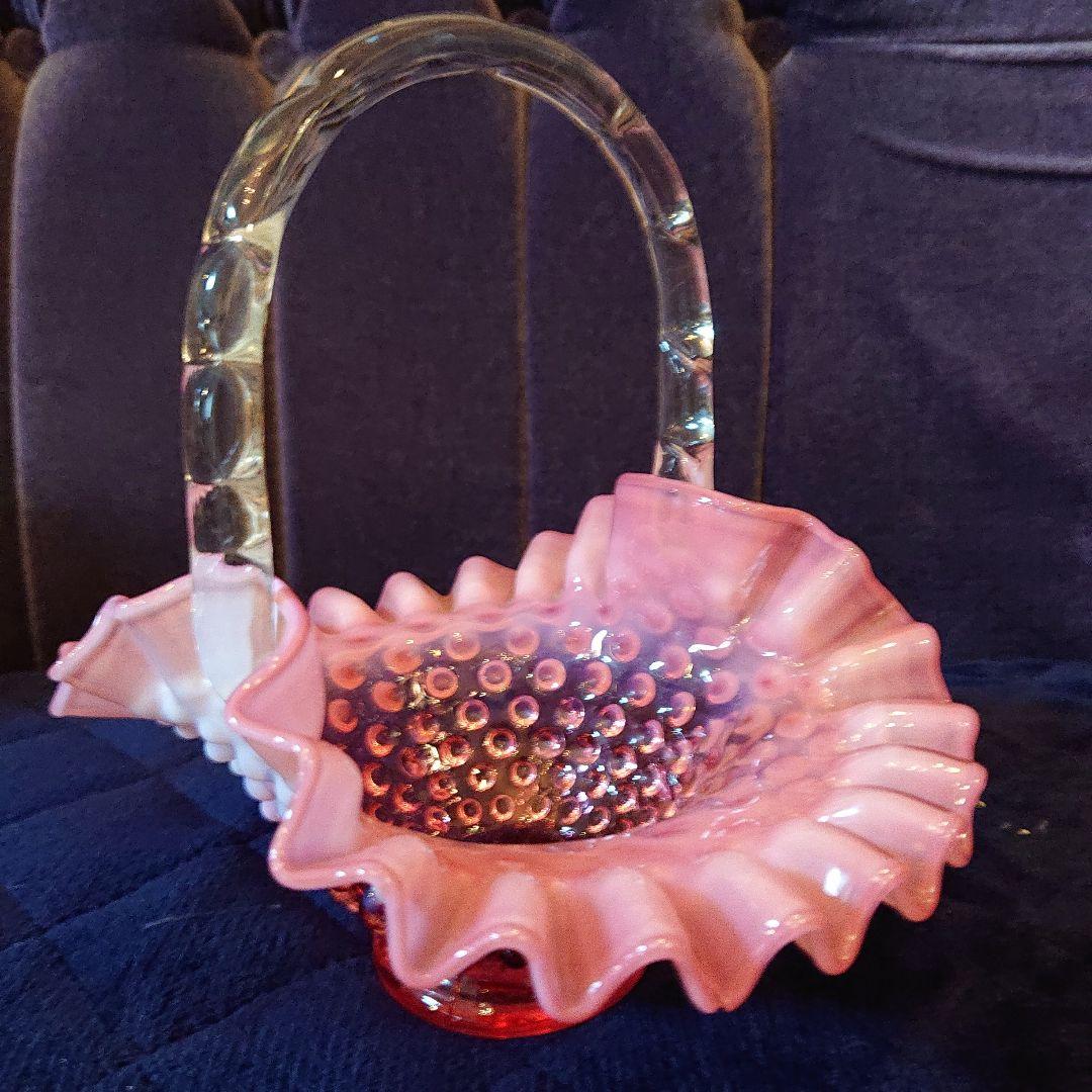 Big横幅約20cmフェントン、グランベリーオパールセントガラス、バスケット