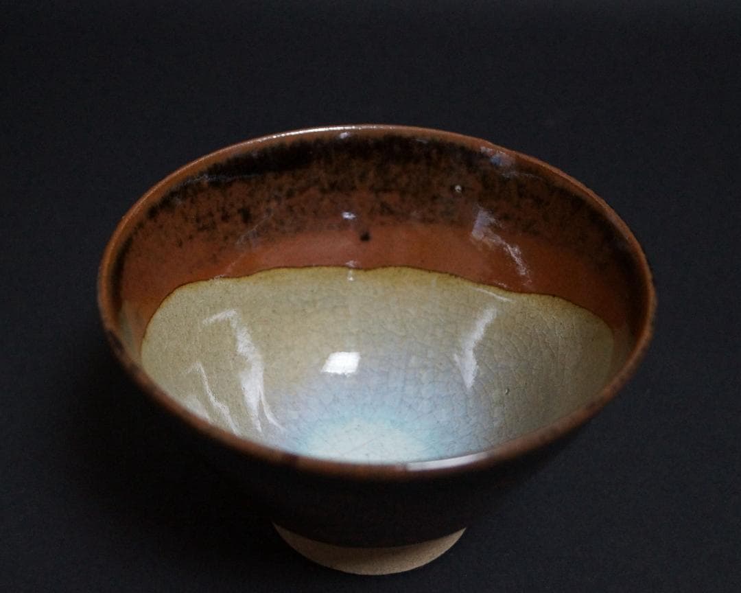 茶道具 膳所焼 淡海ぜぜ 茶碗 流れ釉抹茶碗 遠州七窯 共箱★美品★