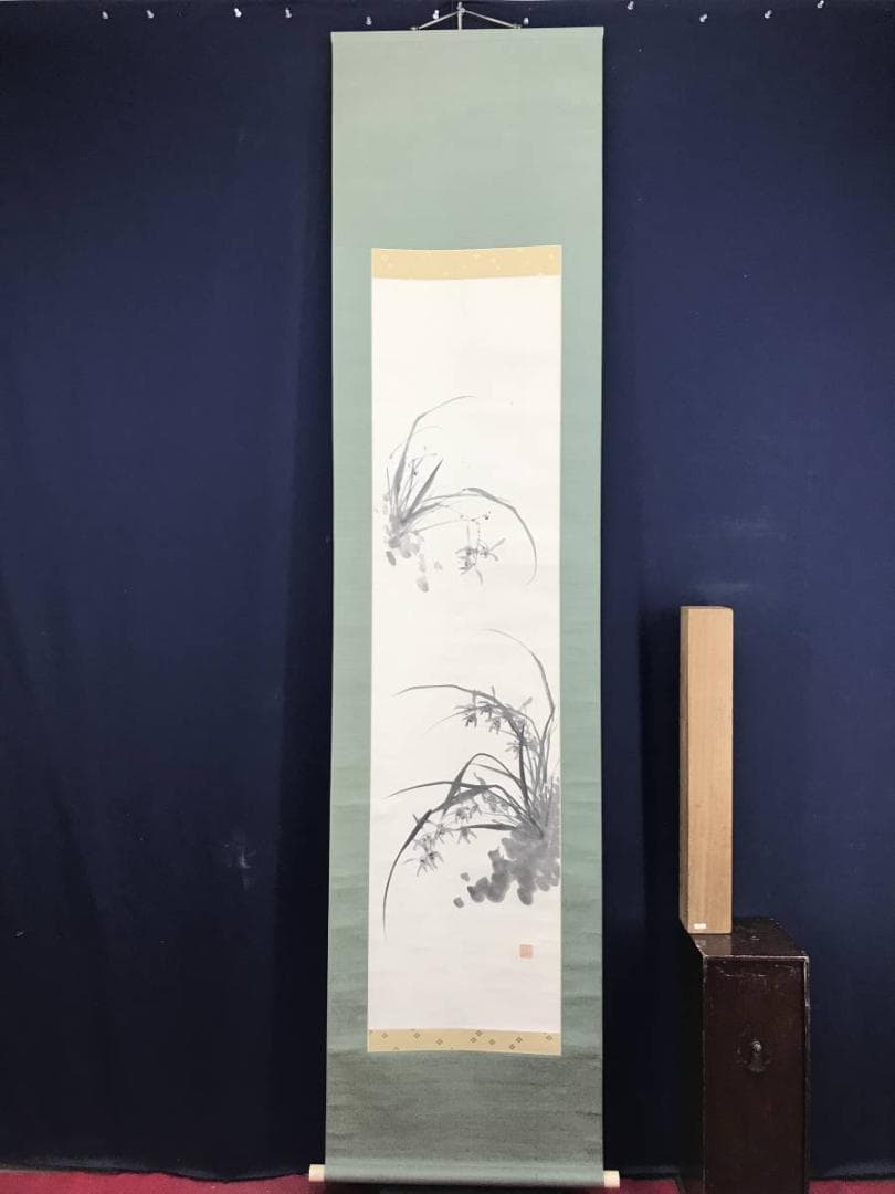 真作/滝和亭/秋蘭図/ラン図/花図/花鳥図/掛軸☆宝船☆AE-415