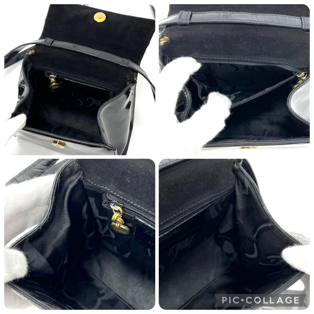 フェラガモ　ショルダー ハンドバッグ　2WAY　ヴァラリボン パテントレザー