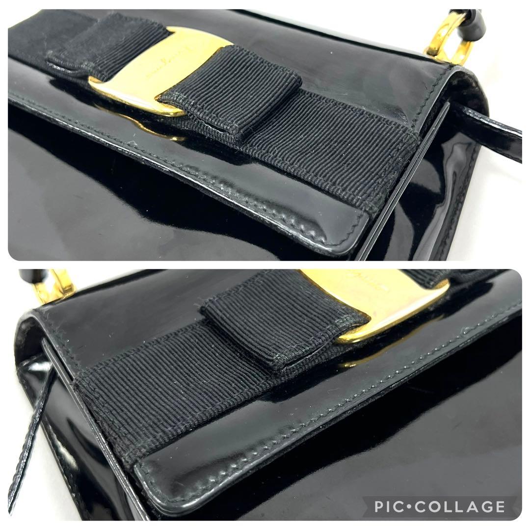 フェラガモ　ショルダー ハンドバッグ　2WAY　ヴァラリボン パテントレザー