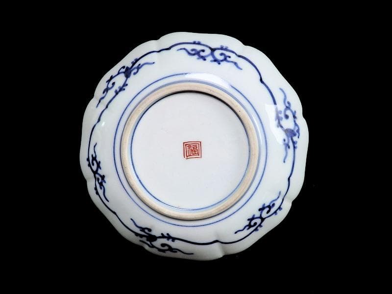 大聖寺伊万里　窓絵　柘榴　松　梅　菊花四方襷紋の図　４寸皿　５枚　AS-fbjf