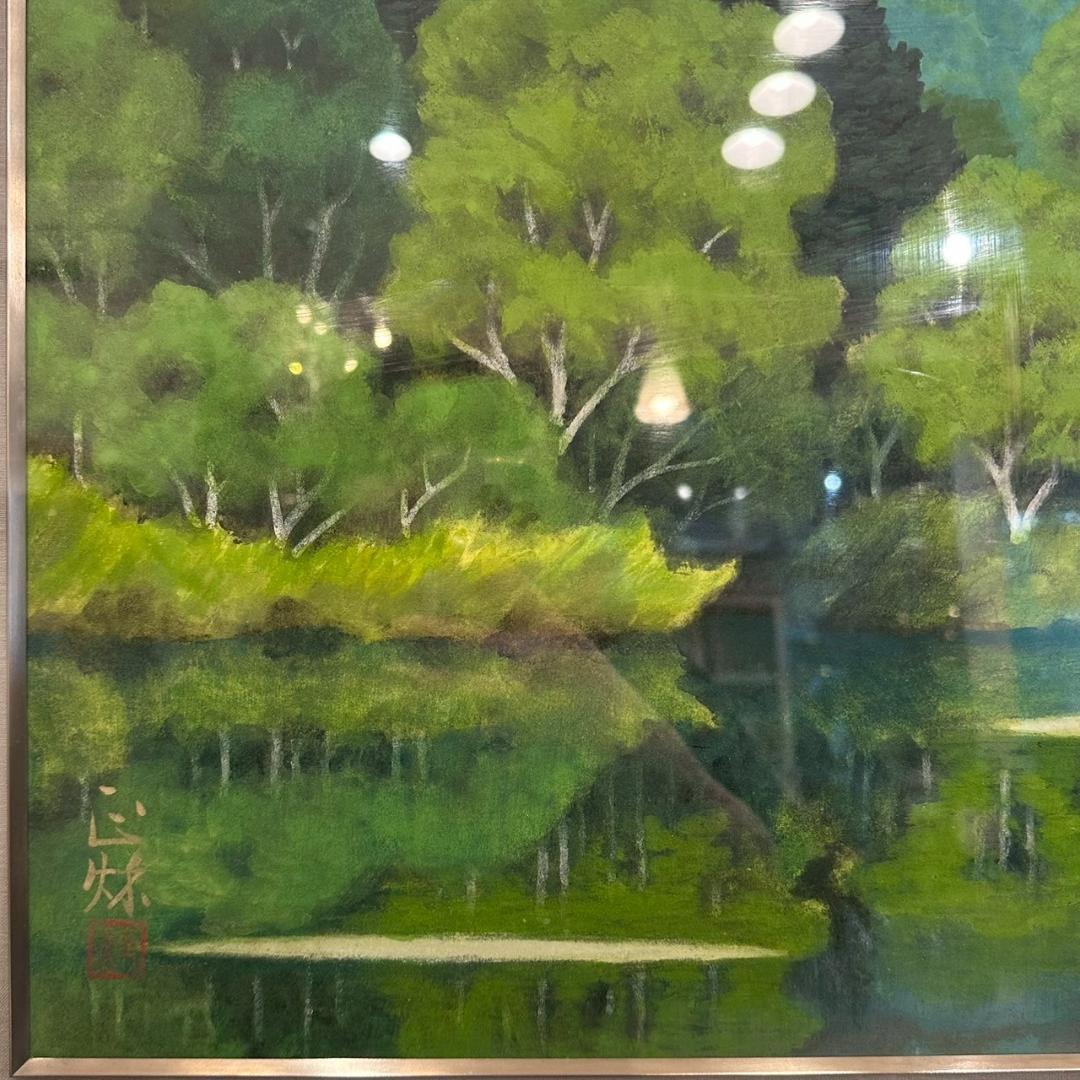 iΦ【真作】箱崎正秋 山湖 共シール 絵画 日本画 10号 肉筆 美術品