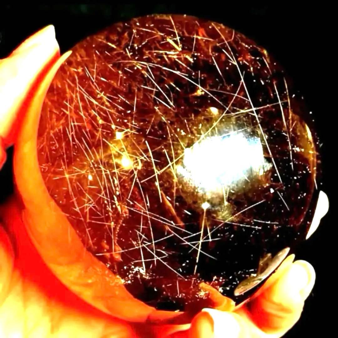 超特大　75mm ゴールドスモーキールチルクォーツ　金針水晶　パワーストーン