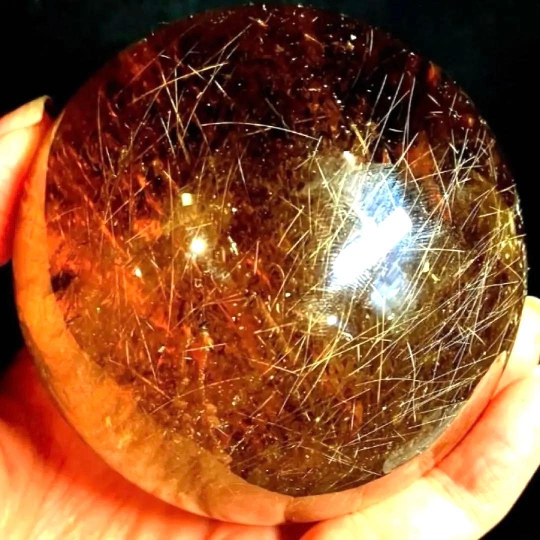 超特大　75mm ゴールドスモーキールチルクォーツ　金針水晶　パワーストーン