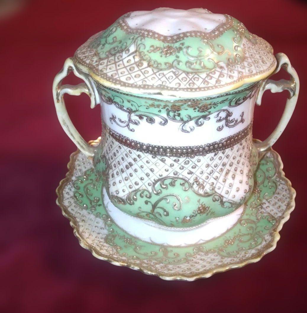 希少 オールドノリタケ メイプルリーフ印 蓋 皿付き 器