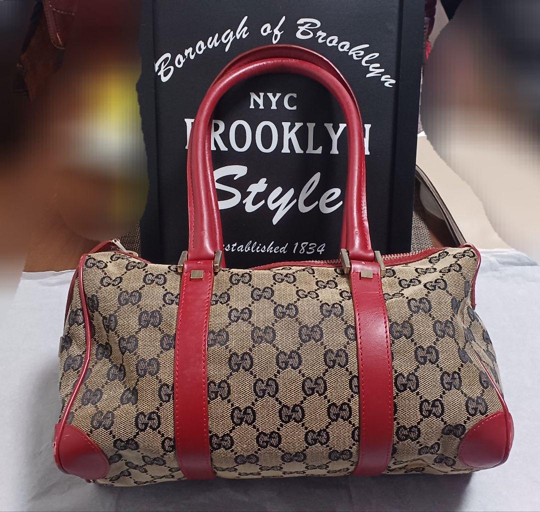 GUCCI ロゴ柄 ハンドバッグ ベージュ/レッド