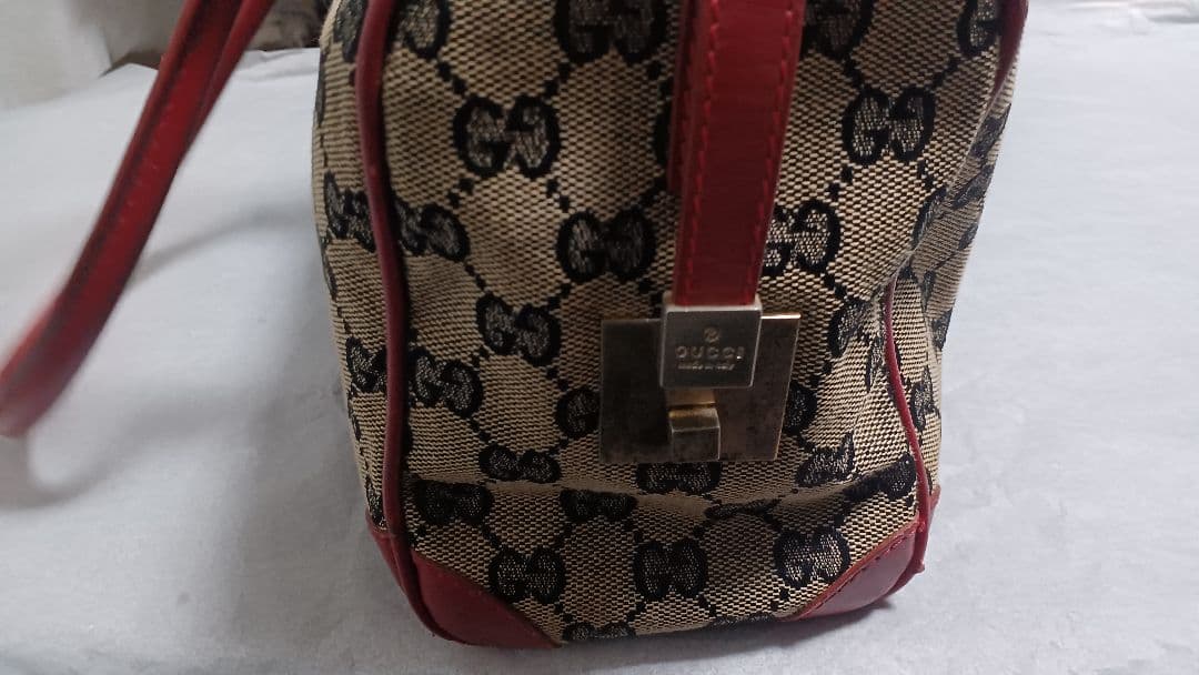 GUCCI ロゴ柄 ハンドバッグ ベージュ/レッド