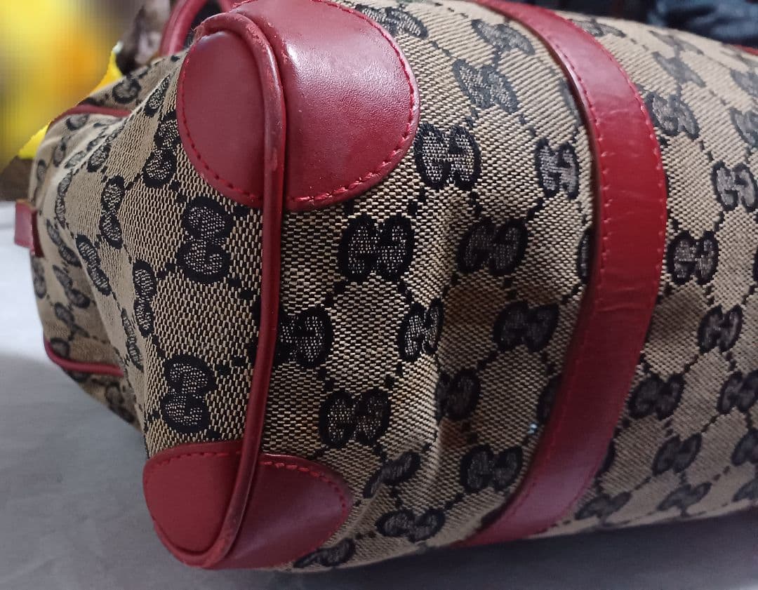 GUCCI ロゴ柄 ハンドバッグ ベージュ/レッド