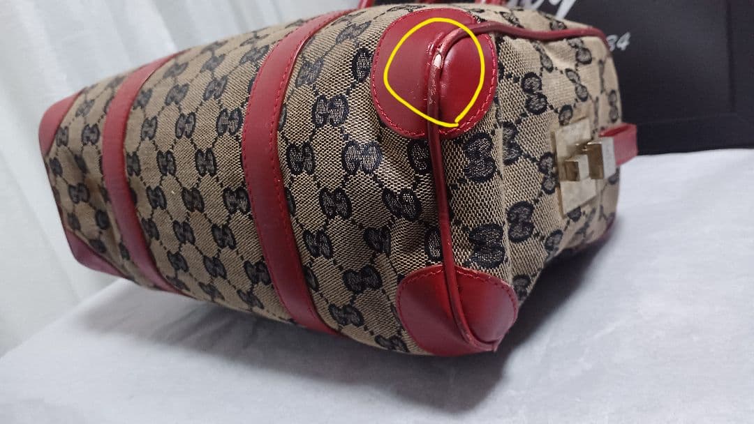 GUCCI ロゴ柄 ハンドバッグ ベージュ/レッド