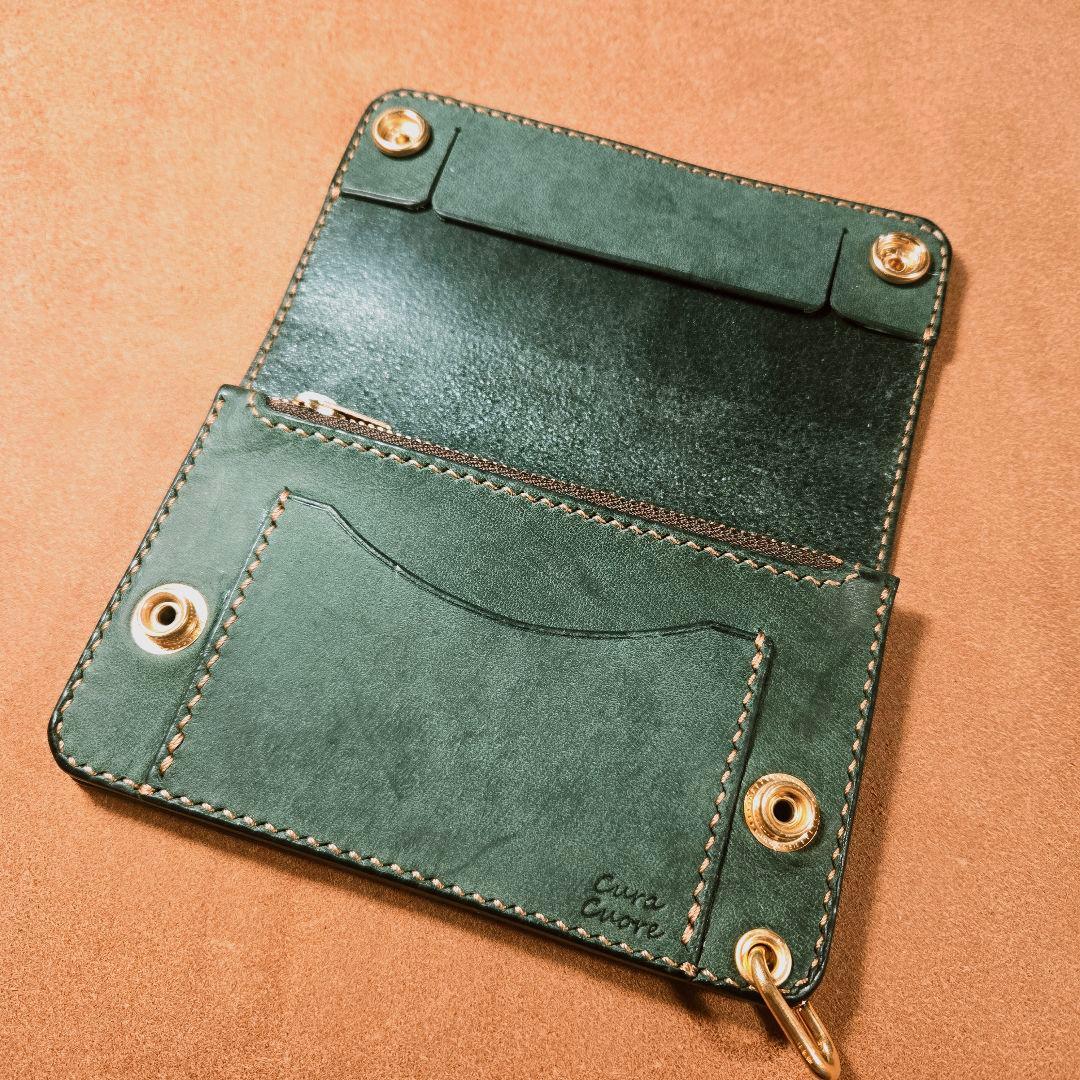 258ミドル　トラッカーウォレット イタリアンレザーTEXAS【グリーン】