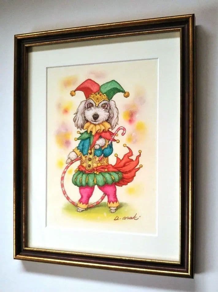 【原画】『道化師セシル』（犬 トイプードル 絵画　パステル画）