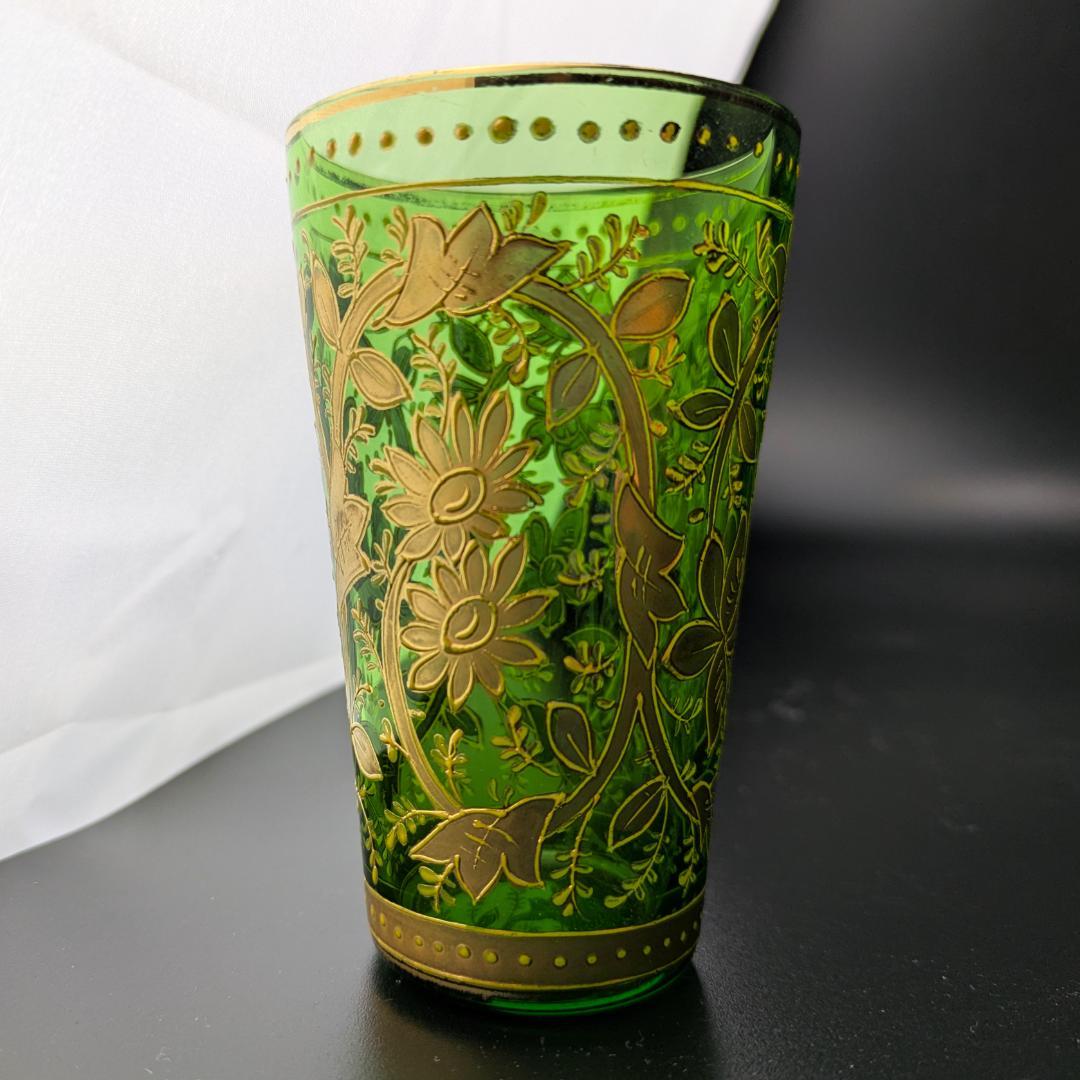 Moser モーゼル 金彩グラス 4個セット エメラルドグリーン アラベスク文様