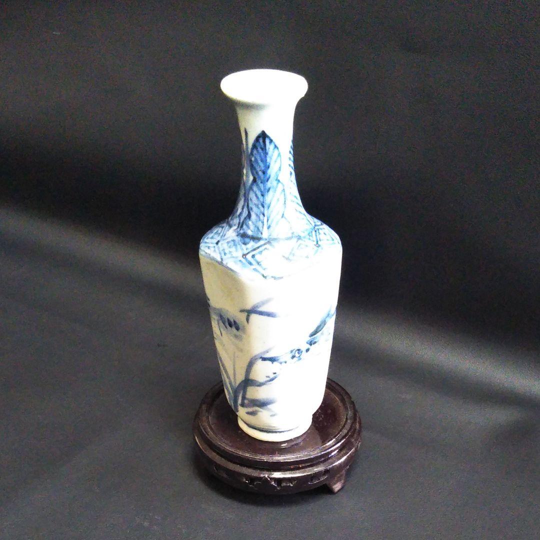 ※中国古美術/青花魚藻紋四方長頸瓶/元代/