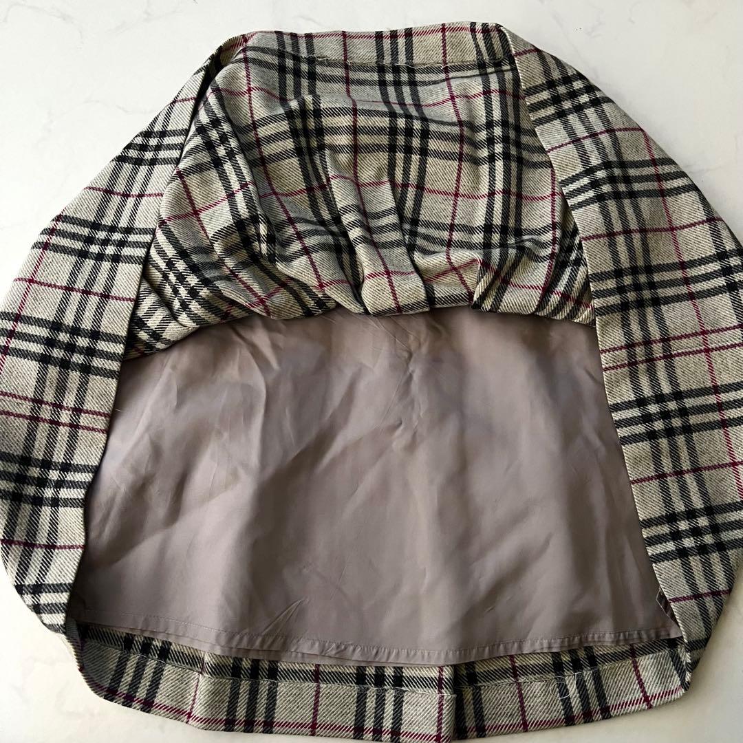 バーバリーロンドン アルパカ混 ウール プリーツスカート ノバチェック36