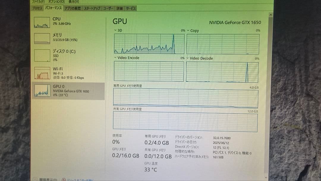 NVIDIA GTX 1650 4G 動作確認済み
