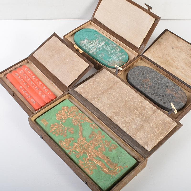 中国　書道具　楼閣山水文など　古墨　徽墨　4点まとめて　M　R7335