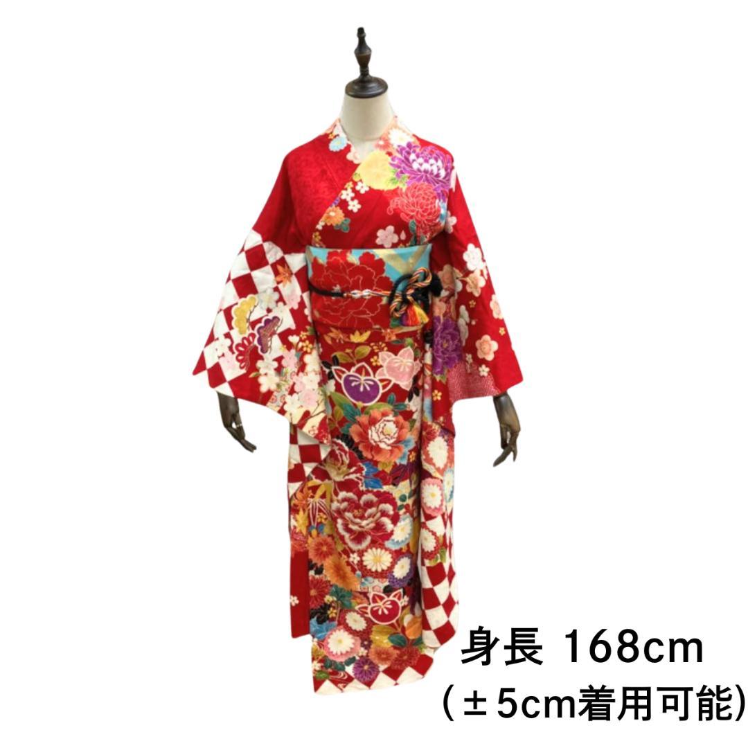 ≪早い者勝ち≫【美品】 振袖セット 成人式 正絹 レトロモダン 赤 S*33　●