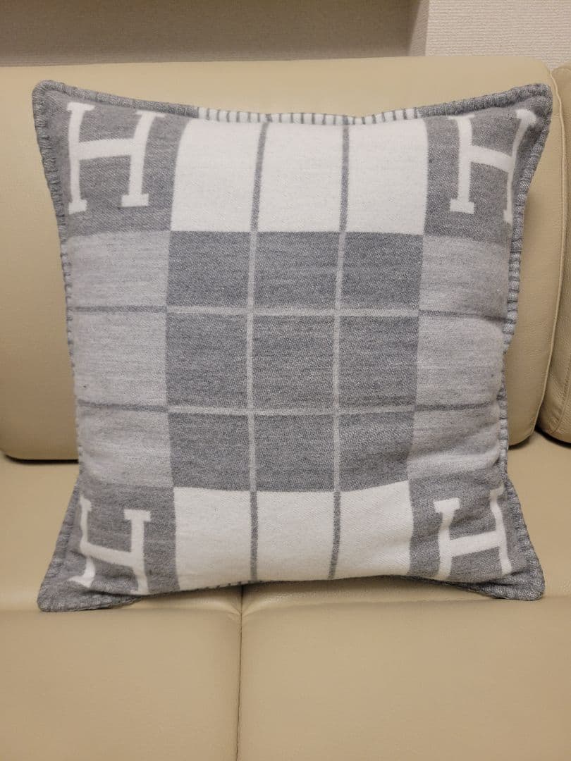ami　【2枚】　エルメス　クッションカバー　グレー　45×45　チェック