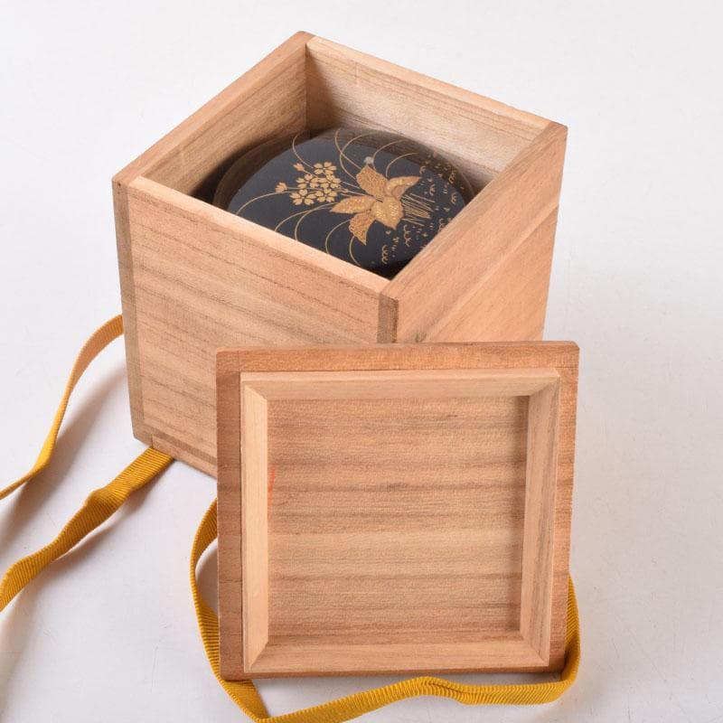 茶道具　黒塗　四季花草蒔絵　棗　共箱　V　8530