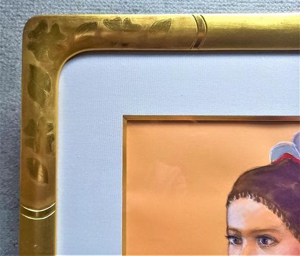 日本洋画壇の重鎮　芝田米三　「刺繍衣装」のパステル画絵　約10号サイズ