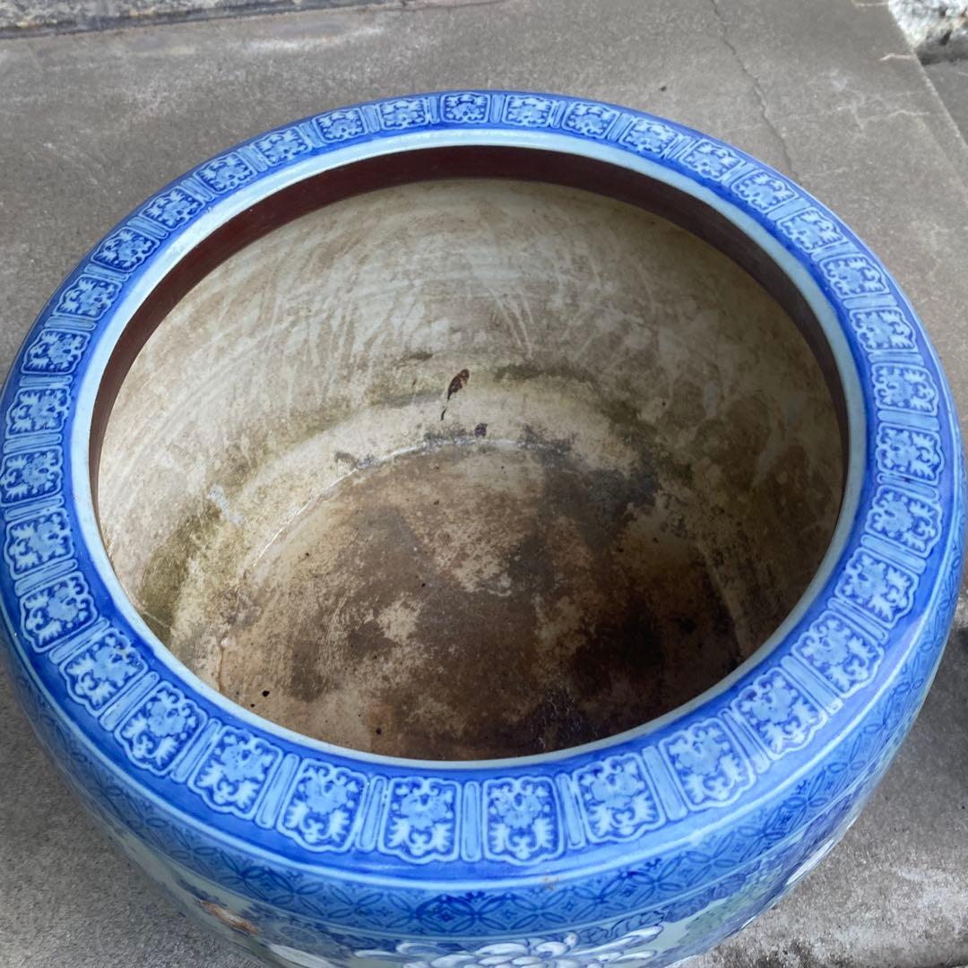 作名有り　染付草花文火鉢