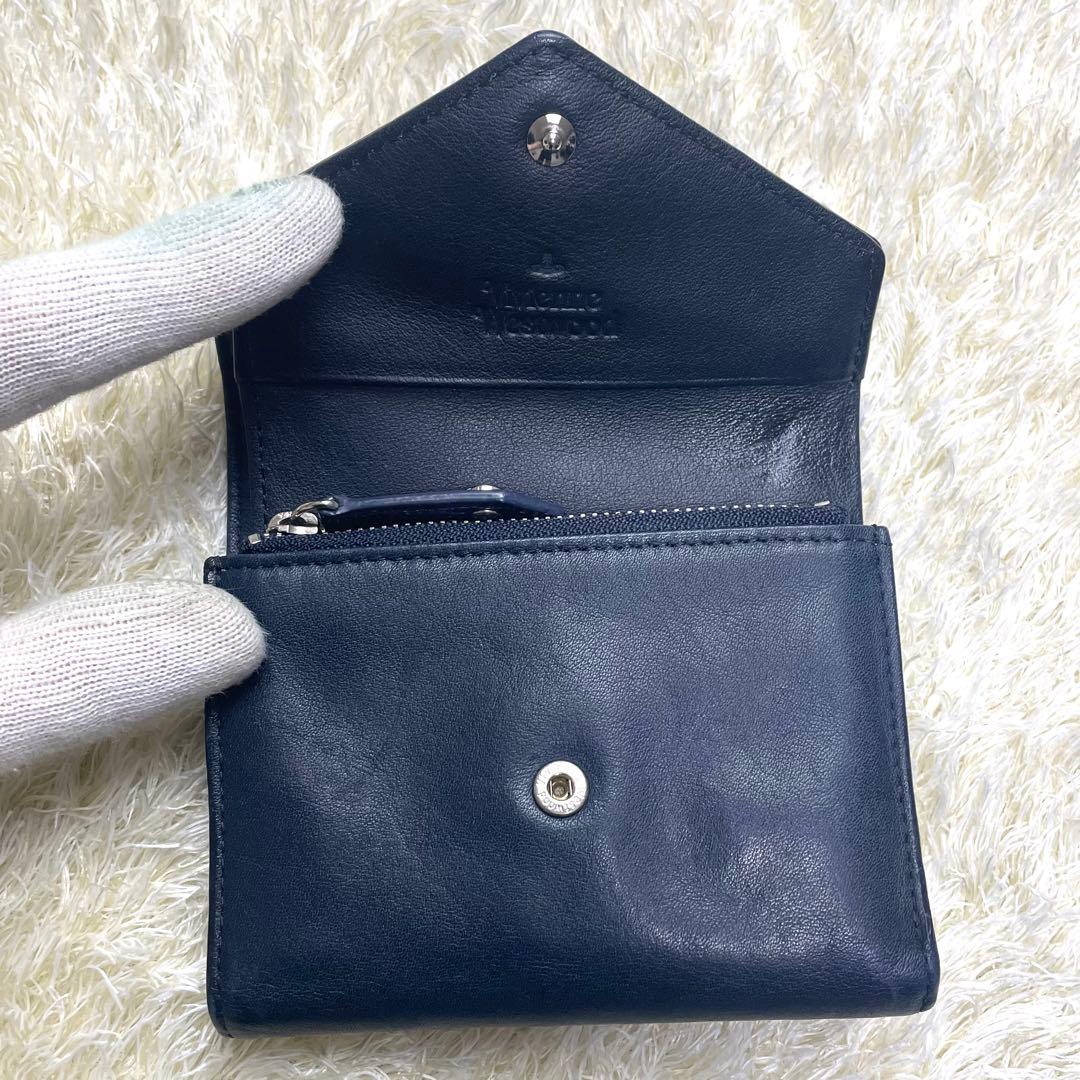ヴィヴィアンウエストウッド 三つ折り財布 クロコ型押し ネイビー