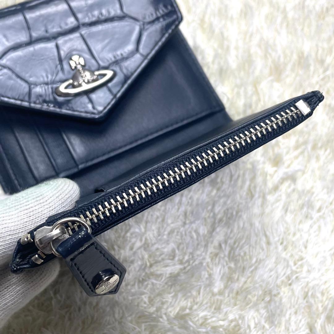 ヴィヴィアンウエストウッド 三つ折り財布 クロコ型押し ネイビー