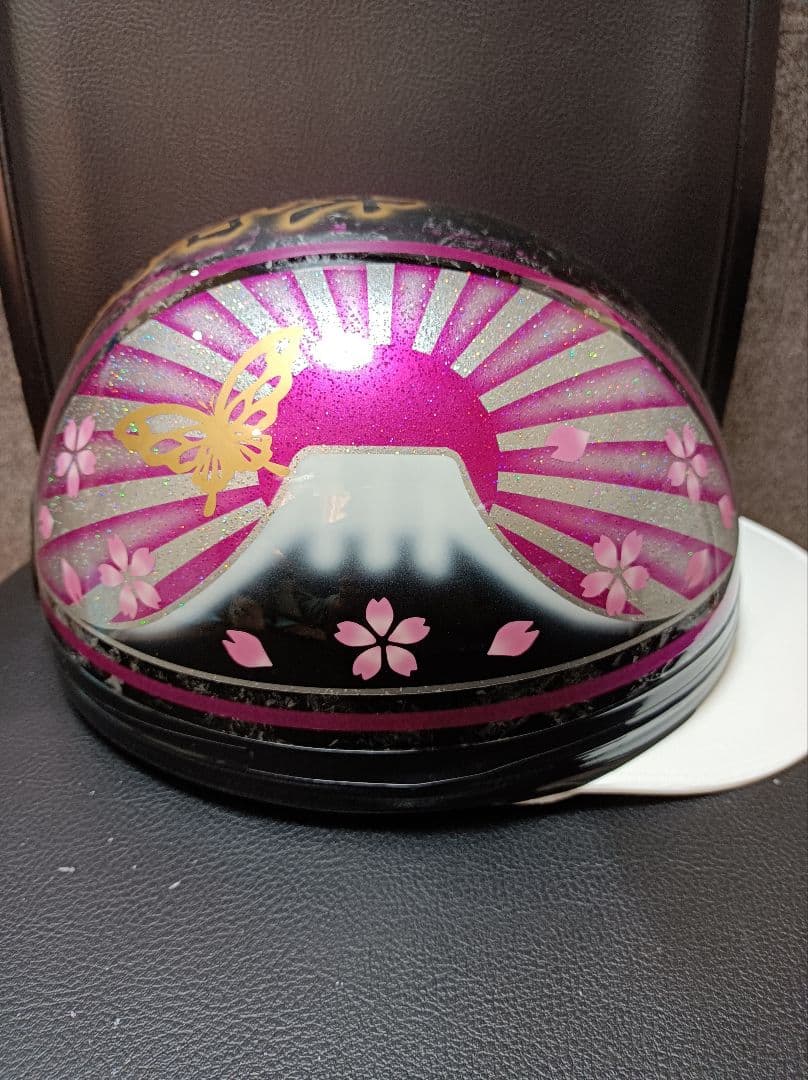 カスタムコルク半　Candyピンク富士日章　七色ラメ　蝶塗装　文字変更無料