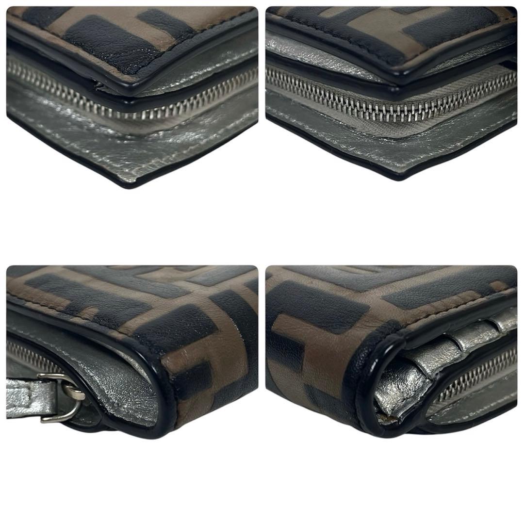 フェンディ　折り財布　FFロゴ　エンボス　ズッカ総柄　ラウンドファスナー　レザー