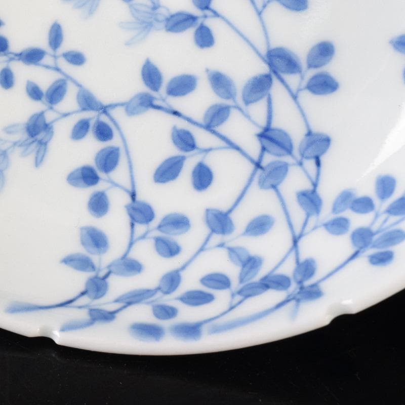 鍋島焼　染付　萩文　五寸皿　輪花皿　時代箱　V　R8110