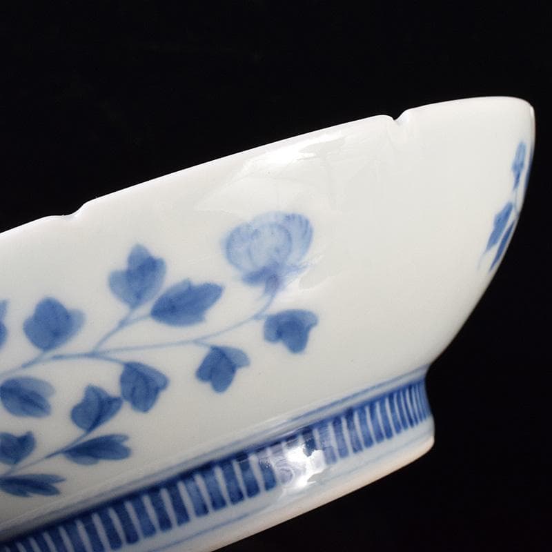 鍋島焼　染付　萩文　五寸皿　輪花皿　時代箱　V　R8110