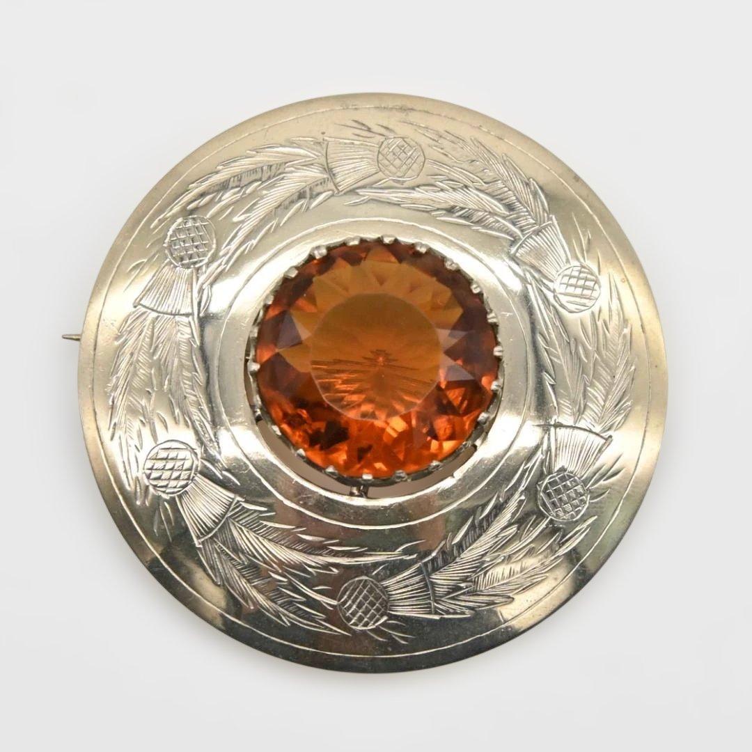 スコットランドのブローチ キルトの留め具 アザミ 水晶　s0917