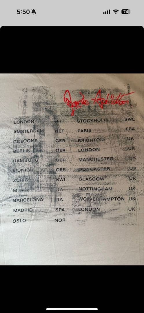 レア Jane's Addiction T-shirt ビンテージ Tシャツ