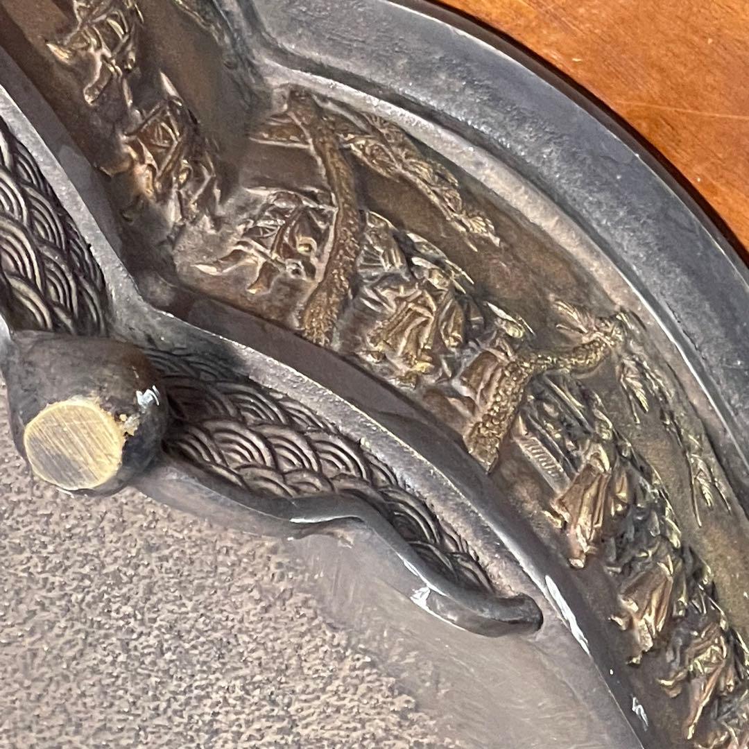 A720⭐︎古銅 高岡銅器 昌雲堂 大名行列象嵌 象耳 水盤 アンティーク