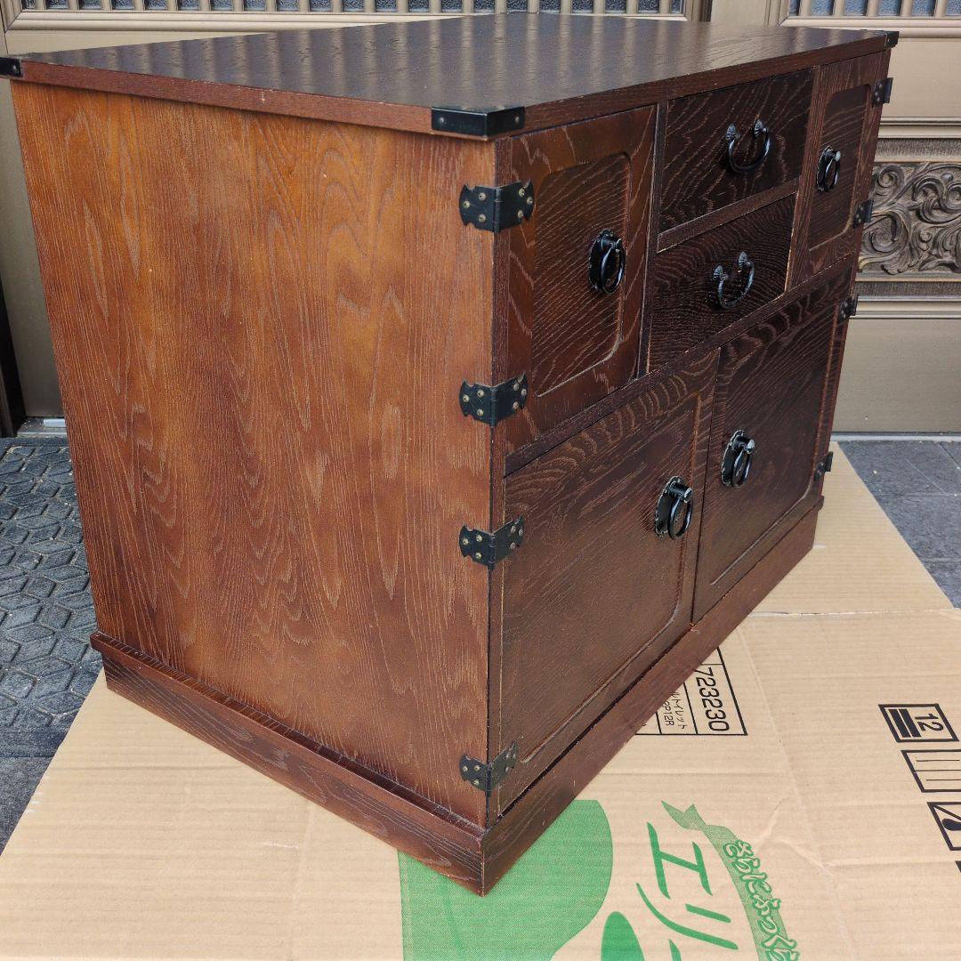 民芸家具調 からくり箪笥 隠し抽斗 ケヤキ/欅杢目 小箪笥