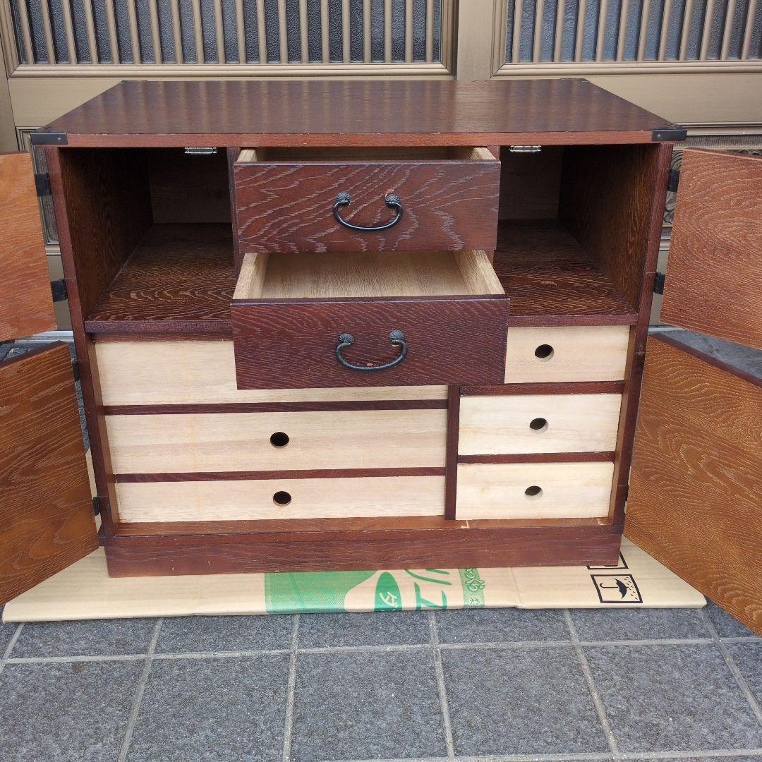 民芸家具調 からくり箪笥 隠し抽斗 ケヤキ/欅杢目 小箪笥