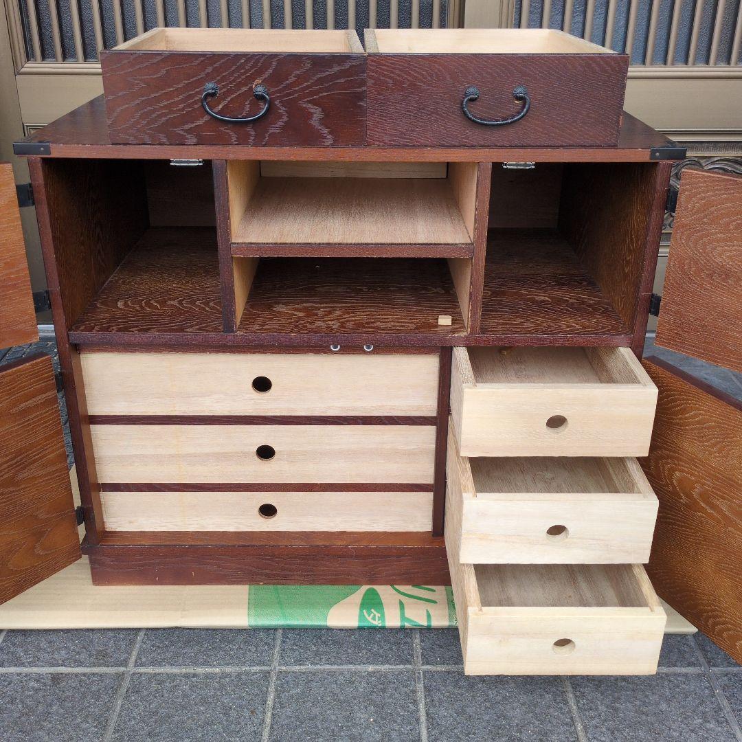 民芸家具調 からくり箪笥 隠し抽斗 ケヤキ/欅杢目 小箪笥