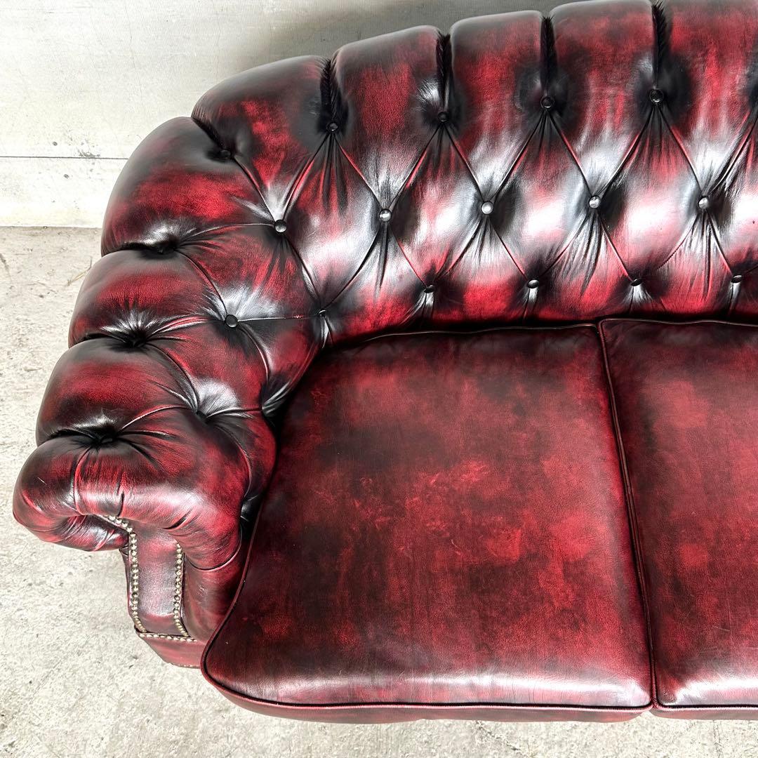 クラシック英国風 offer9 牛革 チェスターフィールドソファ アンティーク調