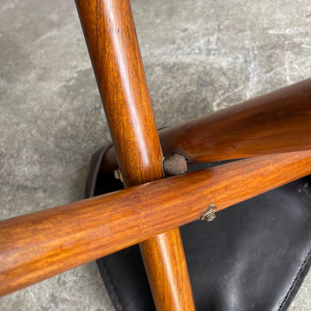 オールドビンテージ　ハンティングチェア　折り畳みチェア　本革　2脚　ハンター